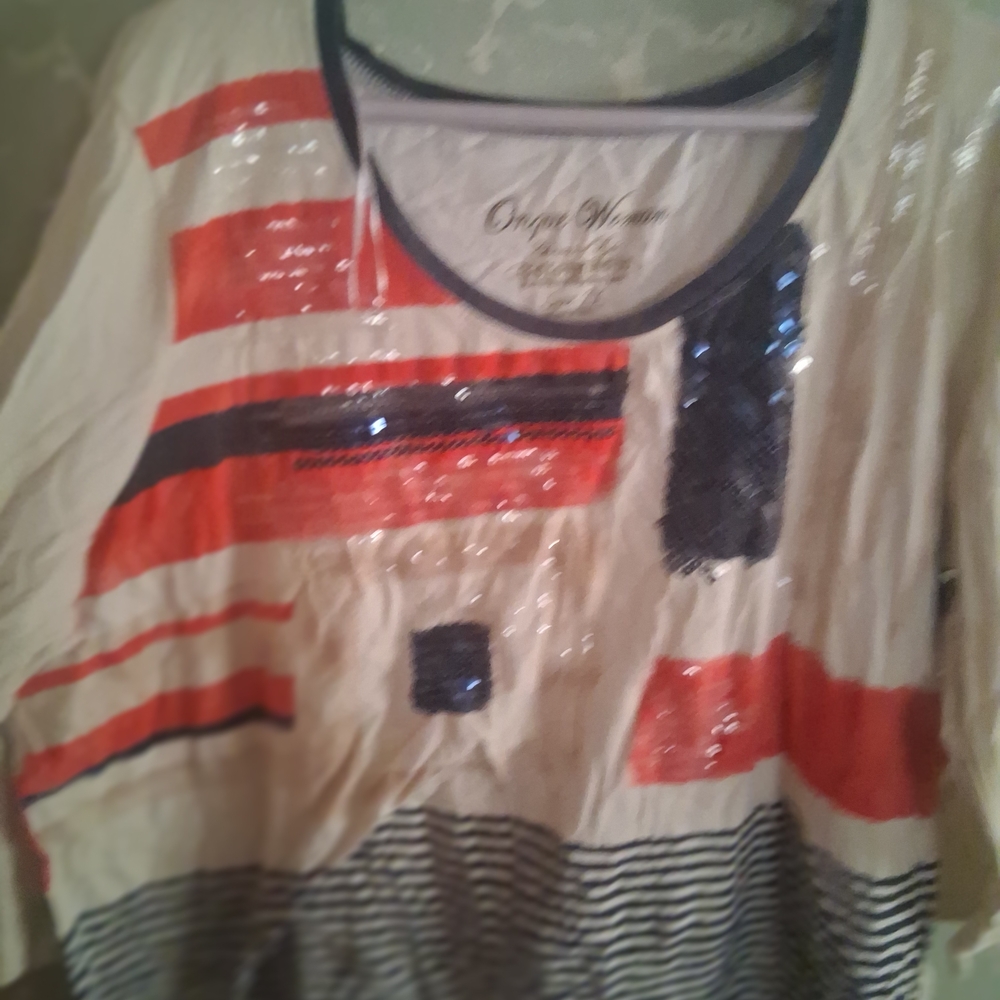 Striped Sequin Top with Red and Blue Accents